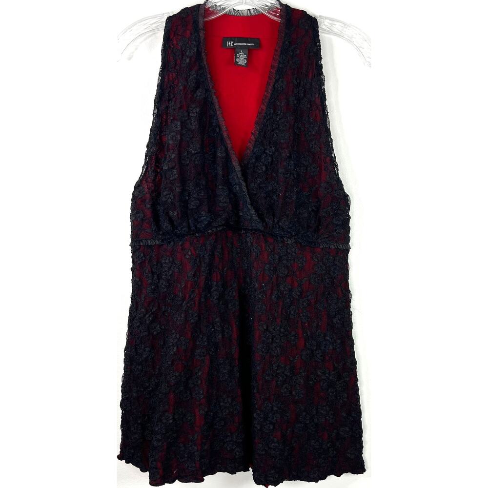 INC International Concepts Vintage Top Red/Black Lace Witchycore Y2K Size Large